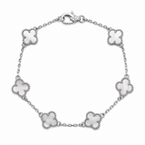 Pulsera Plateada Completa Van Cleef Treboles Pequeños