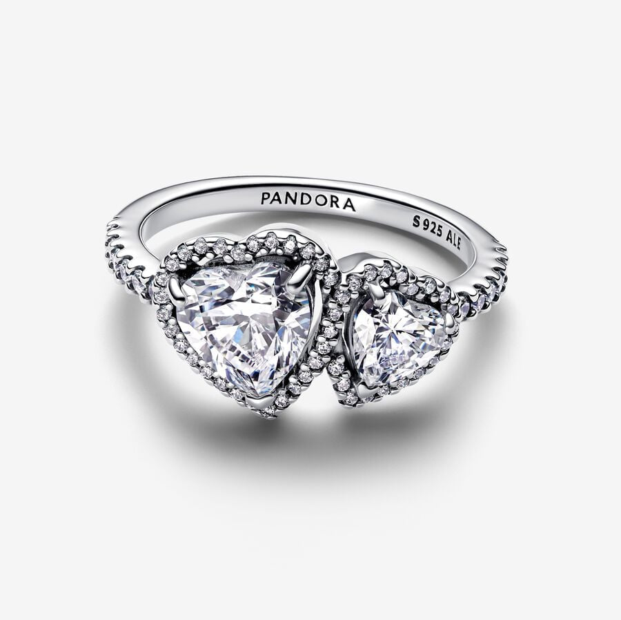 Anillo Doble Corazon Blanco