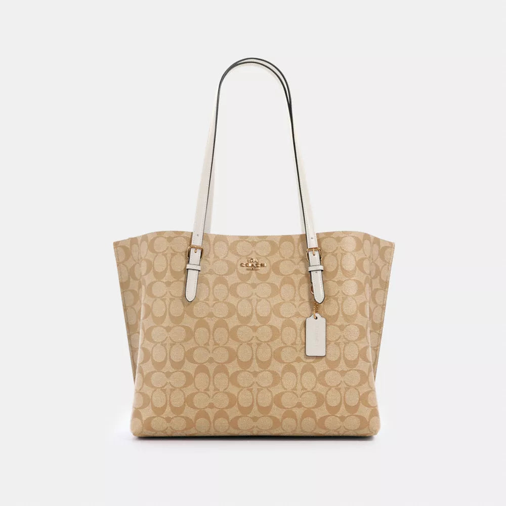Coach Mollie Tote 30 en Lona Signature Beige con Asas Blancas OG