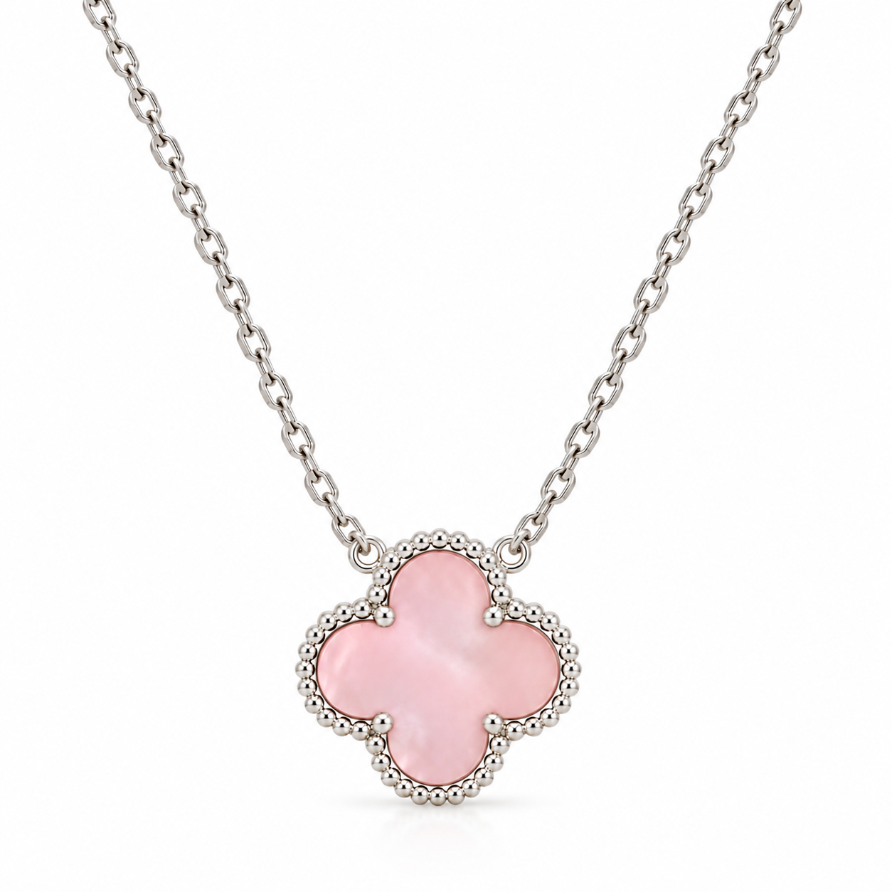 Collar Van Cleef 1 Trebol Rosado Plateado
