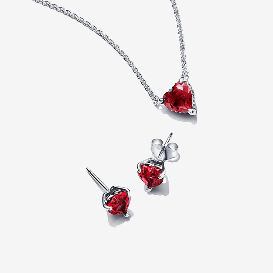 Set Corazon Rojo Halo Brillante (Collar + Pendientes)