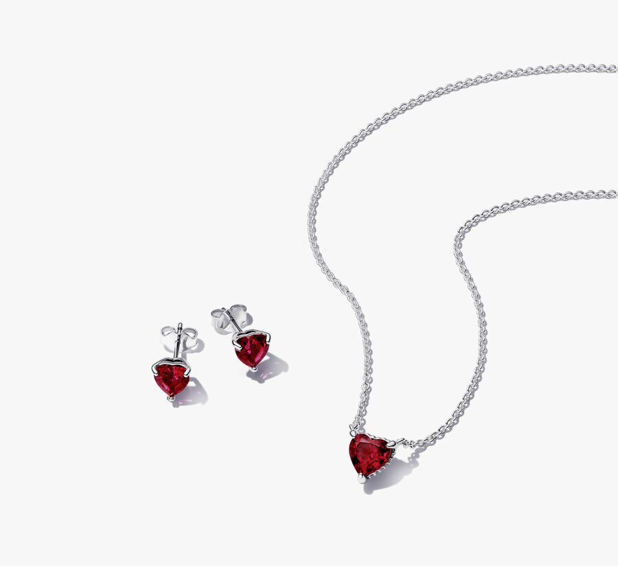 Set Corazon Rojo Halo Brillante (Collar + Pendientes)