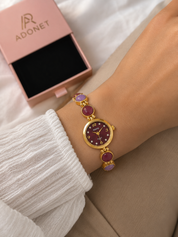 Reloj RENOS Redondo Con Gemas Fucsia Oscuro