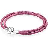 Pulsera de Cuero Rosada Doble