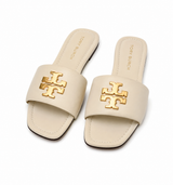 Sandalias Tory Burch Slide Beige con Logo Dorado