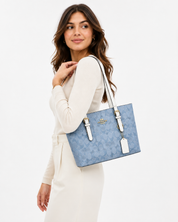 Coach Mollie Tote Mediana Azul Signature con Detalles Blancos