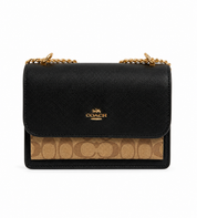 Coach Klare Crossbody Signature Negro y Beige con Cadena Dorada