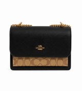Coach Klare Crossbody Signature Negro y Beige con Cadena Dorada
