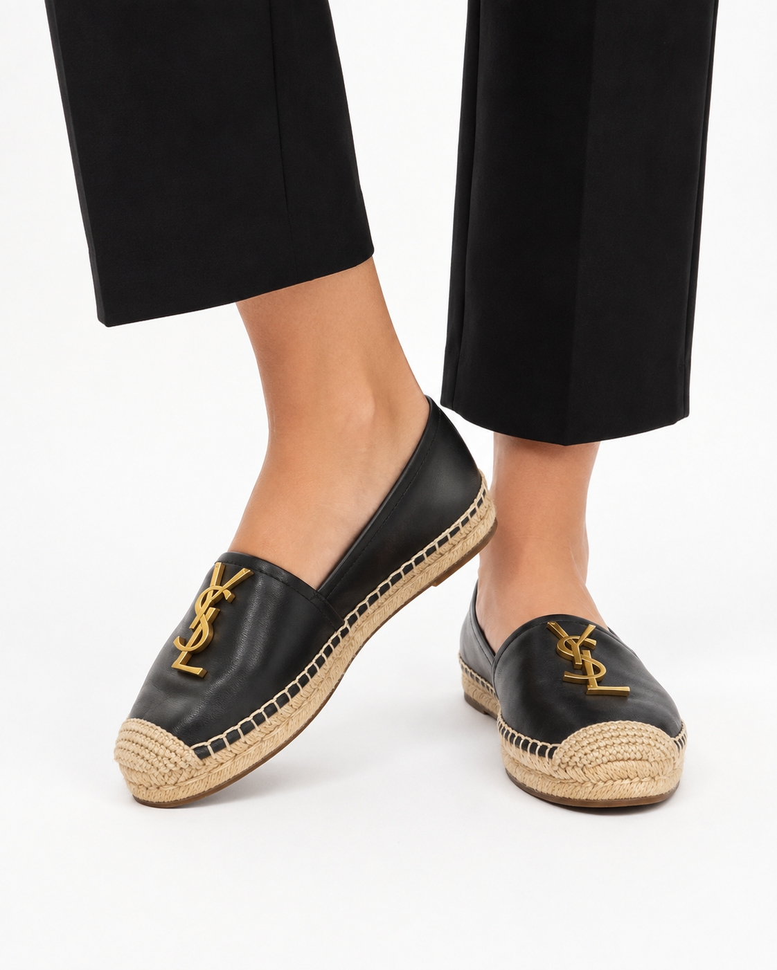 Alpargatas Saint Laurent YSL Negras con Logo Dorado