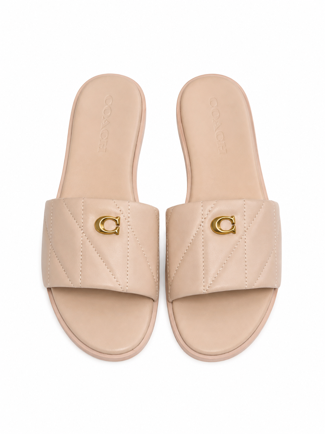 Sandalias Coach Slide Nude Acolchadas con Logo Dorado
