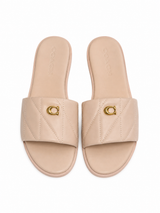 Sandalias Coach Slide Nude Acolchadas con Logo Dorado