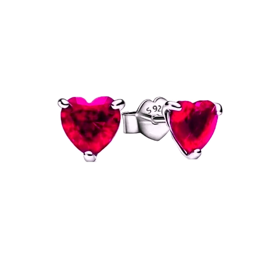 Pendientes Corazón Rosa Fucsia Brillante