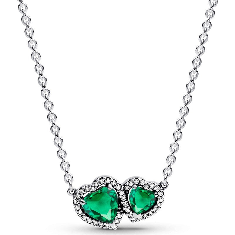Collar Doble Corazón Verde