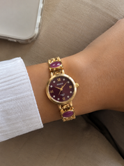 Reloj RENOS Redondo Con Gemas Fucsia