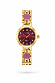 Reloj RENOS Redondo Con Gemas Fucsia