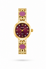 Reloj RENOS Redondo Con Gemas Fucsia