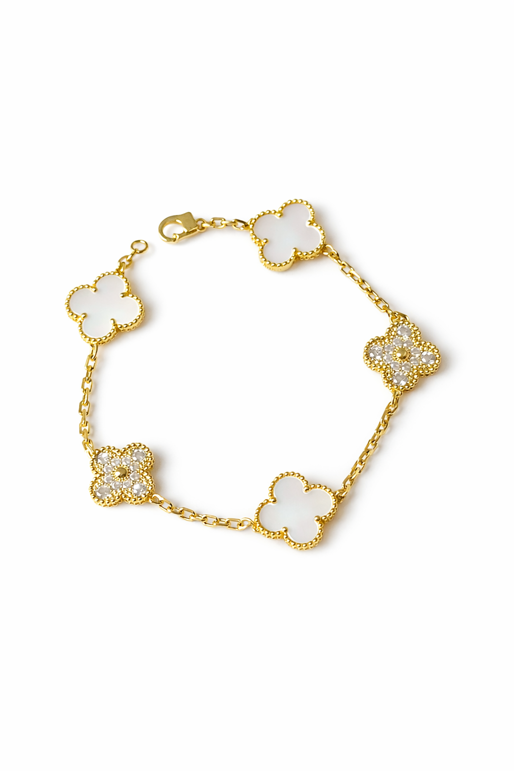 Pulsera Van Cleef Alhambra vintage 5 Tréboles Blanco y Dorado