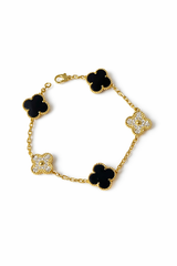 Pulsera Van Cleef Alhambra vintage 5 Tréboles Negro y Dorado