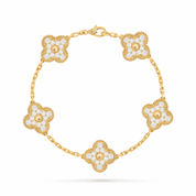 Pulsera Van Cleef Alhambra vintage 5 Tréboles Dorado con Piedras