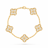 Pulsera Van Cleef Alhambra vintage 5 Tréboles Dorado con Piedras