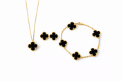 Conjunto Alhambra vintage Tréboles Negros (Collar + Pulsera + Pendientes)