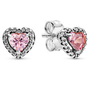 Conjunto Corazon en Relieve Rosa (Anillo + Pendientes)