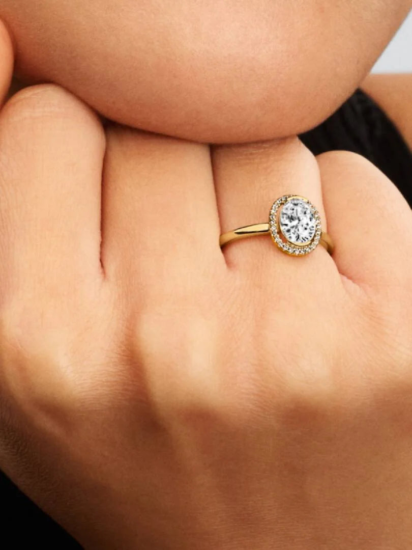 Anillo Halo Ovalado Brillante Dorado