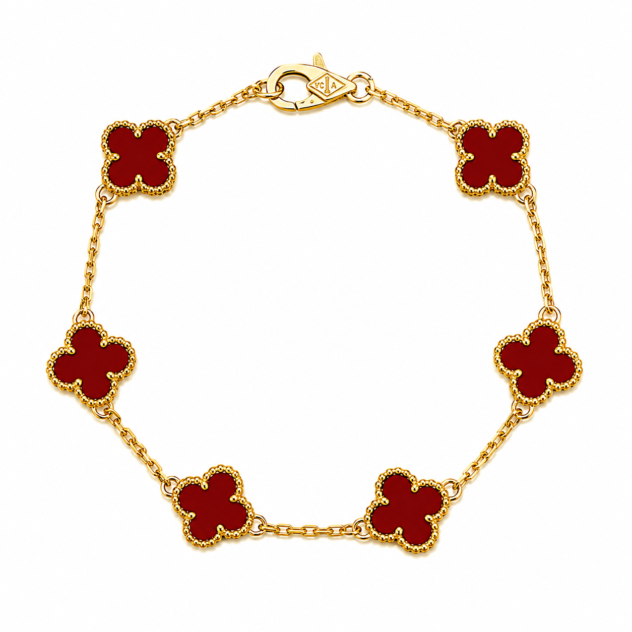 Pulsera Dorado Van Cleef Rojo Treboles Pequeños