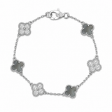Pulsera Van Cleef Plateado y Gris Treboles Pequeños