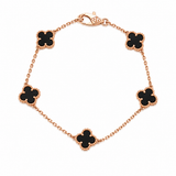 Pulsera Rose Gold Van Cleef Negro Treboles Pequeños