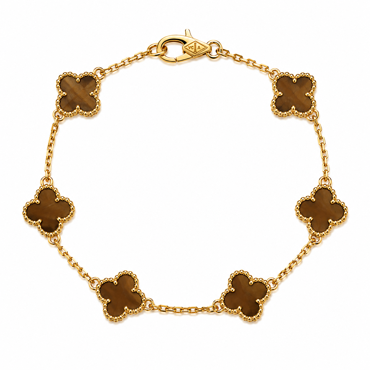 Pulsera Dorado Van Cleef Marron Treboles Pequeños