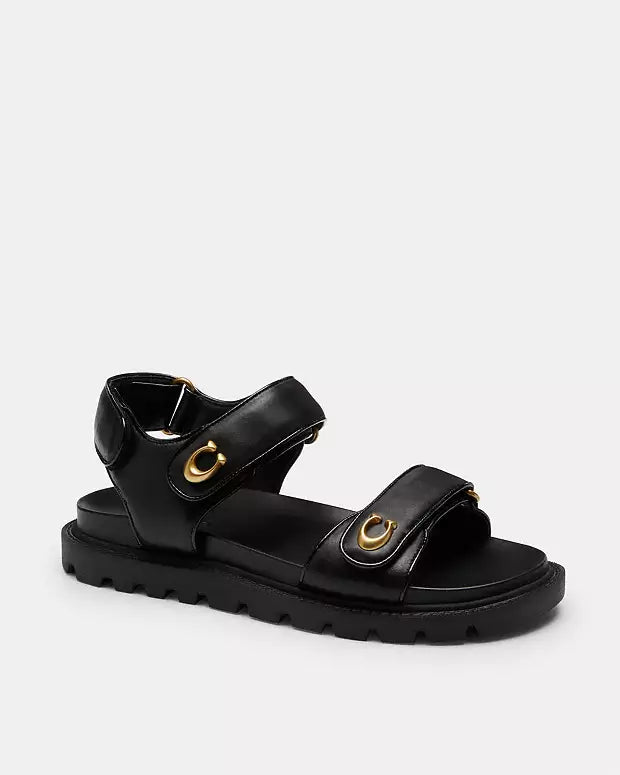 Sandalias Coach Negras con Logo Dorado
