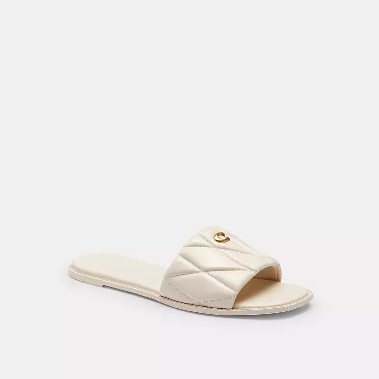 Sandalias Coach Slide Blancas Acolchadas con Logo Dorado