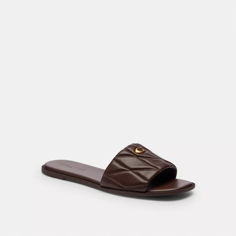 Sandalias Coach Slide Acolchadas Marrón Chocolate con Logo Dorado