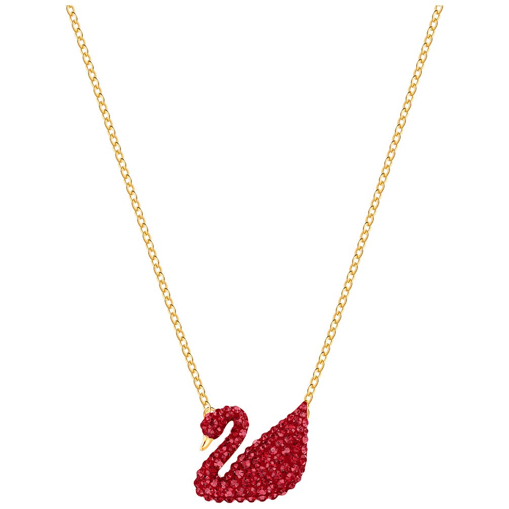 Collar Swarovski Cisne Rojo con Cadena Dorada