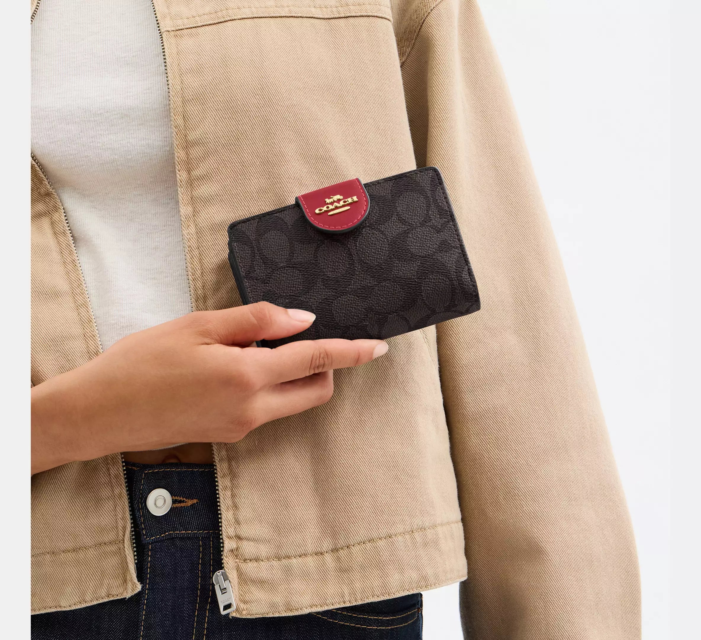 Monedero Coach Marron Interior Rojo