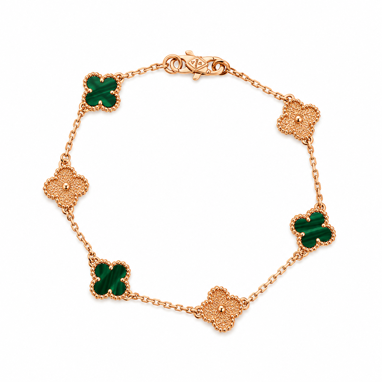 Pulsera Van Cleef Rose Gold y Verde Treboles Pequeños