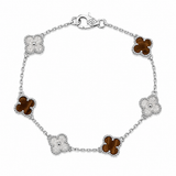 Pulsera Van Cleef Plateado y Marron Treboles Pequeños