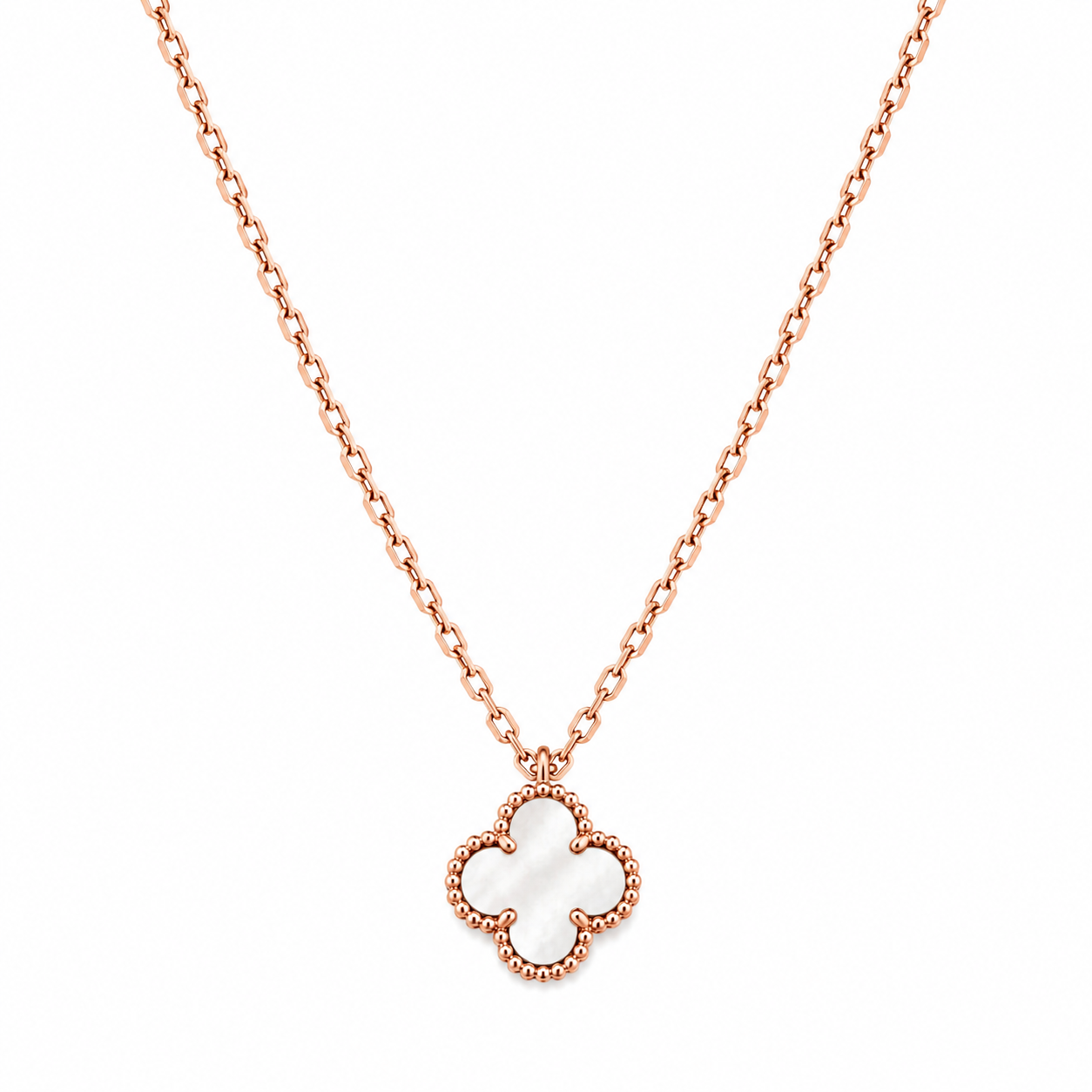 Collar Van Cleef Rose Gold 1 Trebol Blanco Pequeño