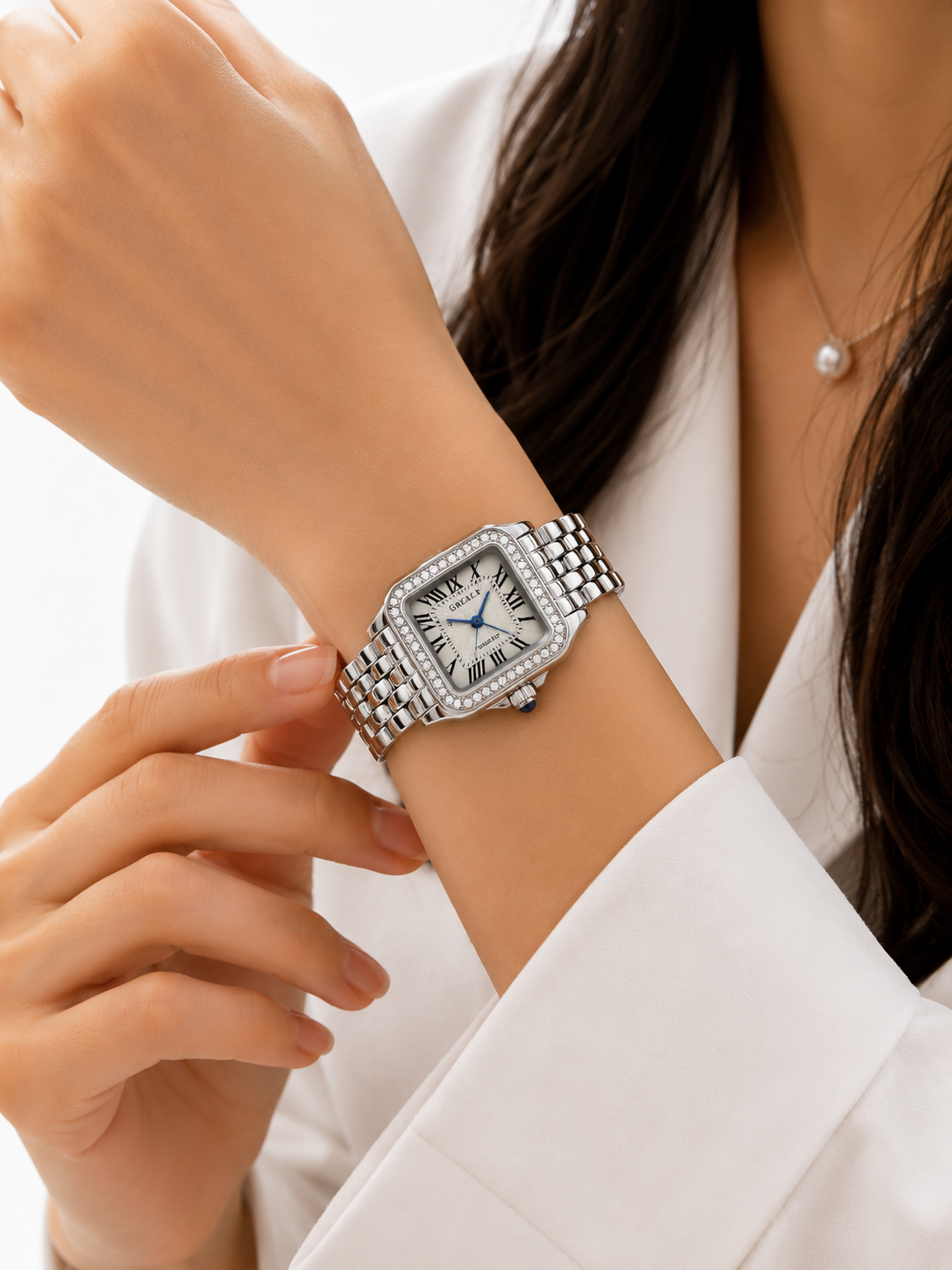 Reloj GREALY Plateado con Piedras Tipo Cartier