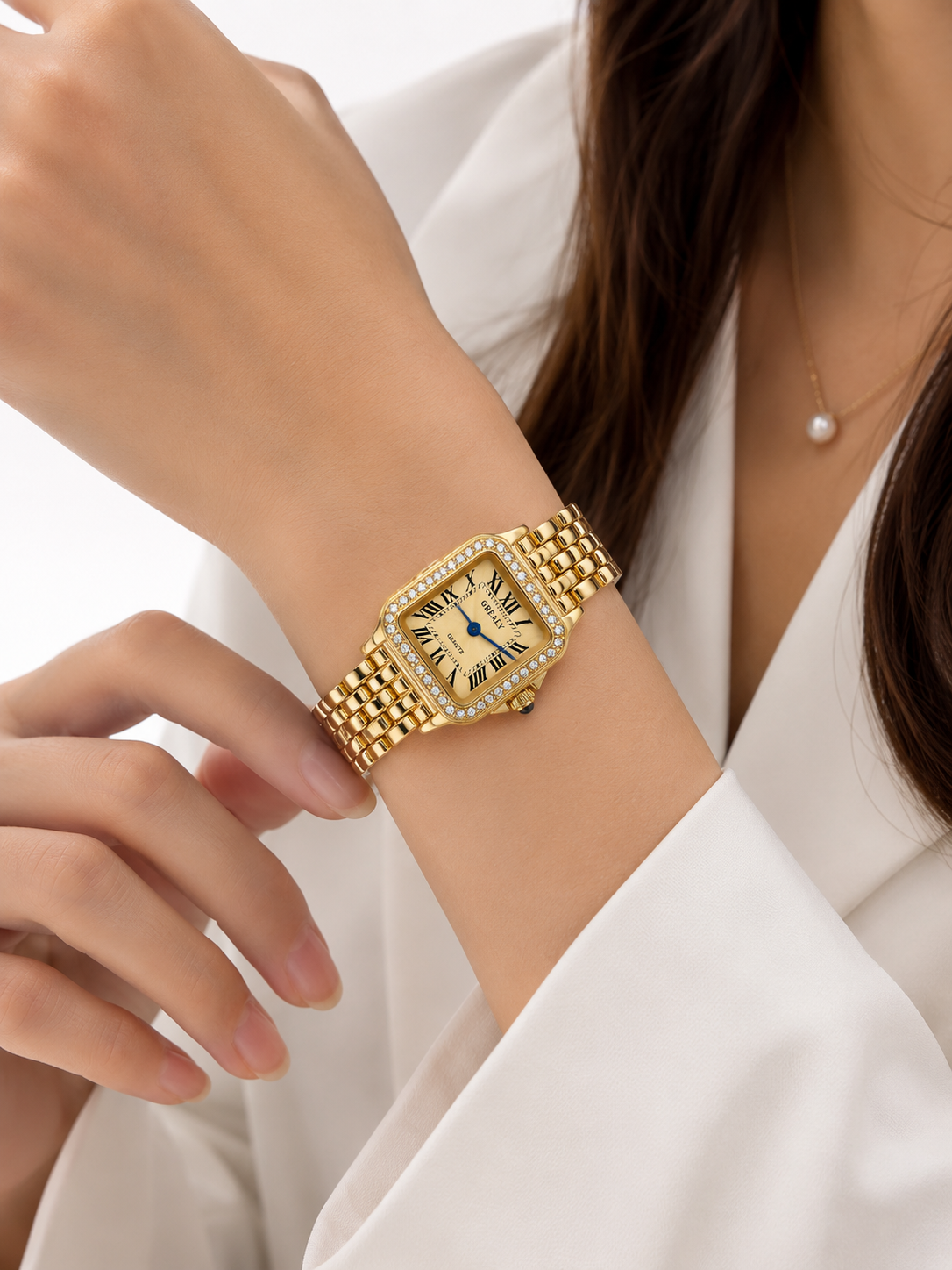 Reloj GREALY Dorado con Piedras Tipo Cartier