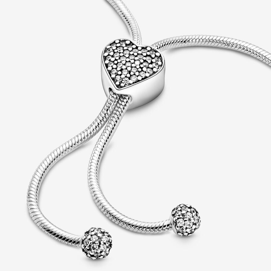 Pulsera Pandora Moments Cadena de Serpiente con Cierrre Deslizante Corazón en Pavé