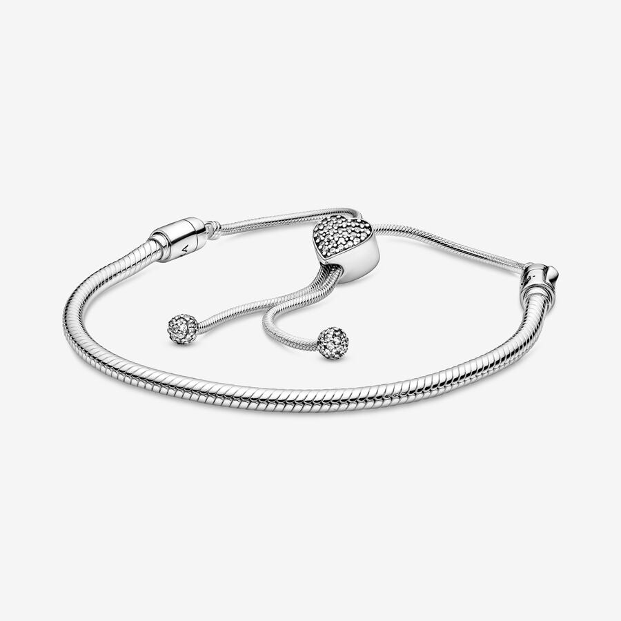 Pulsera Pandora Moments Cadena de Serpiente con Cierrre Deslizante Corazón en Pavé