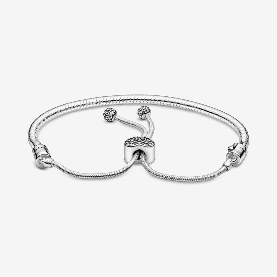 Pulsera Pandora Moments Cadena de Serpiente con Cierrre Deslizante Corazón en Pavé