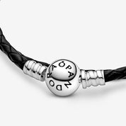 Pulsera Moments en leather trenzado doble negro