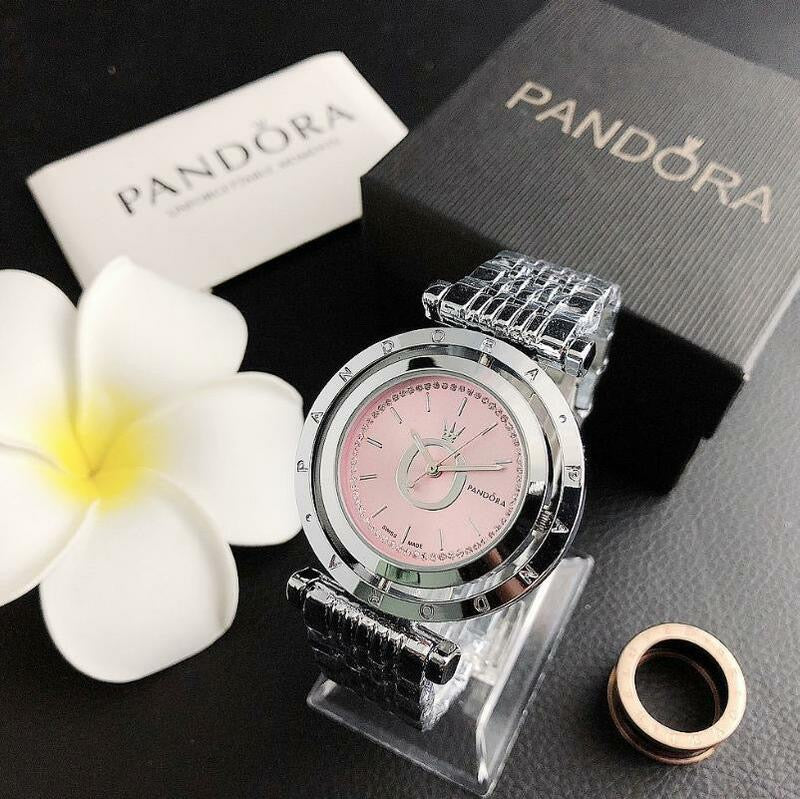 Reloj Pandora Plateado con Fondo Rosa