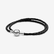 Pulsera Moments en leather trenzado doble negro