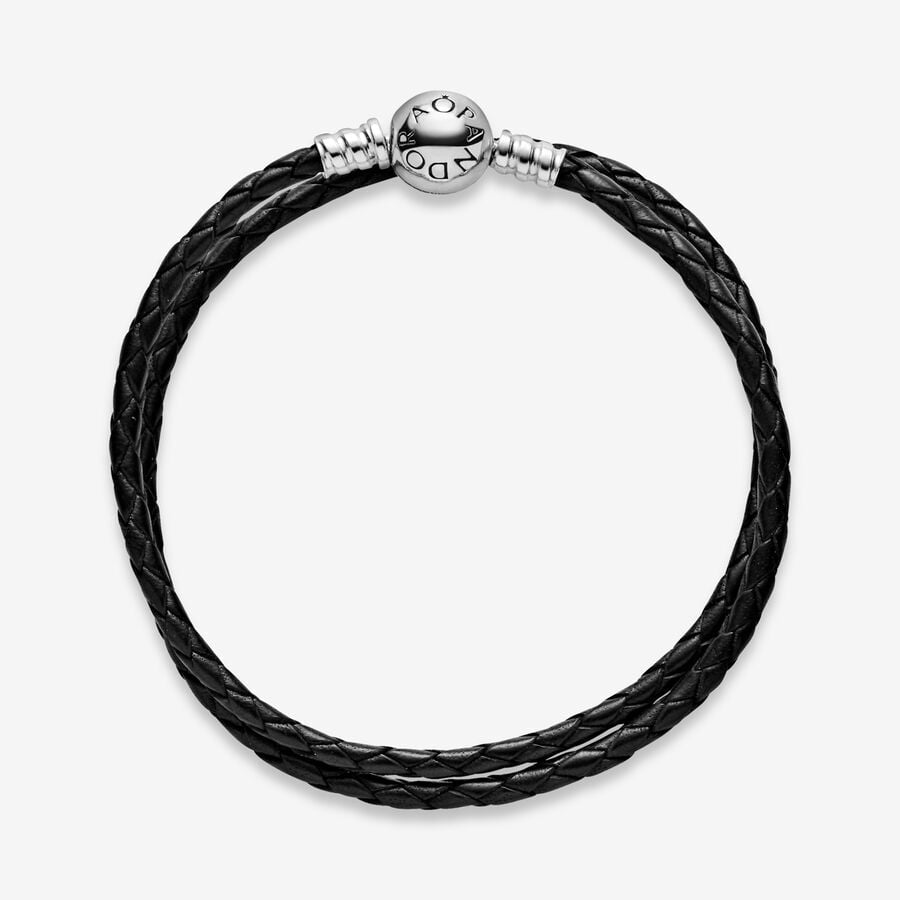 Pulsera Moments en leather trenzado doble negro