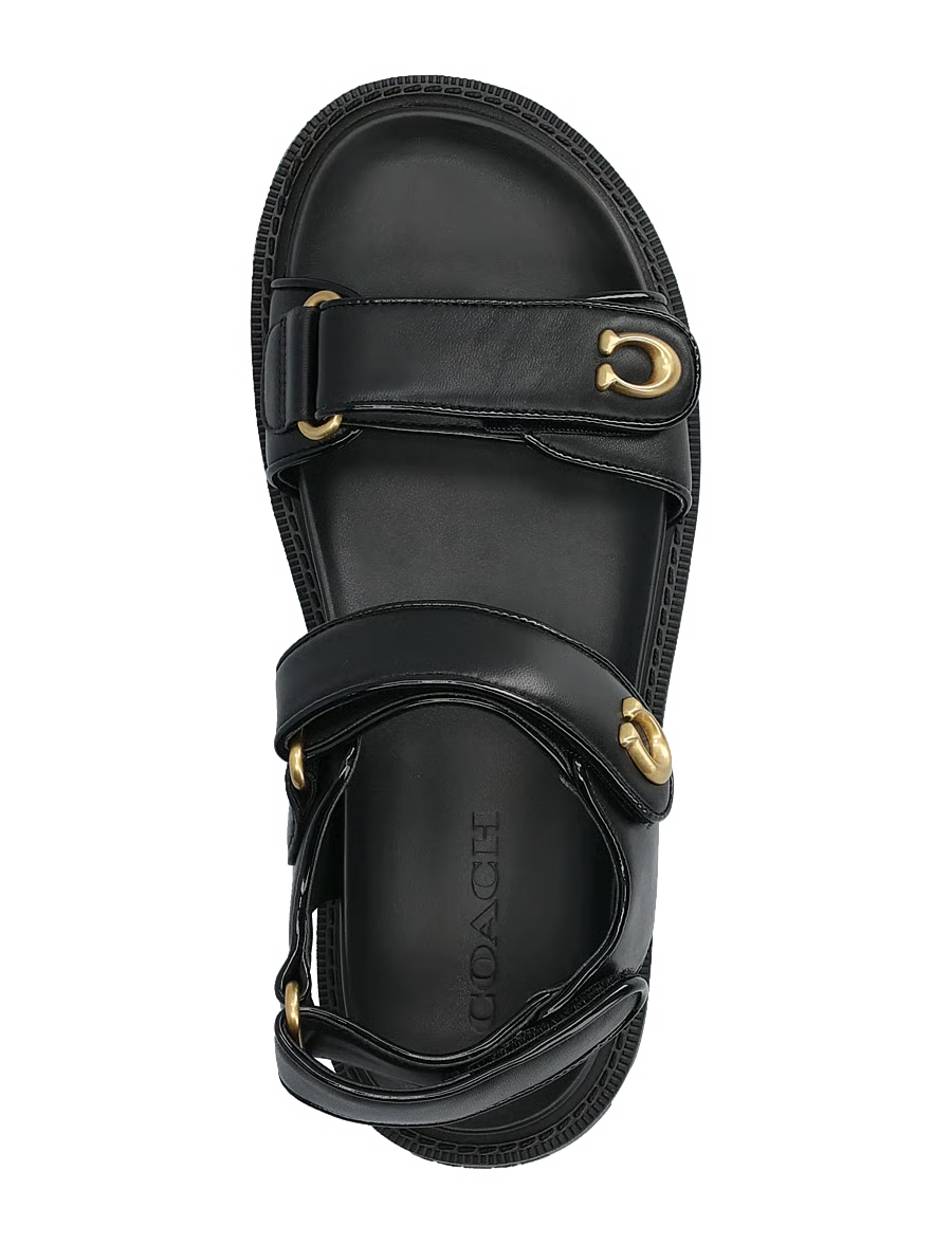 Sandalias Coach Negras con Logo Dorado